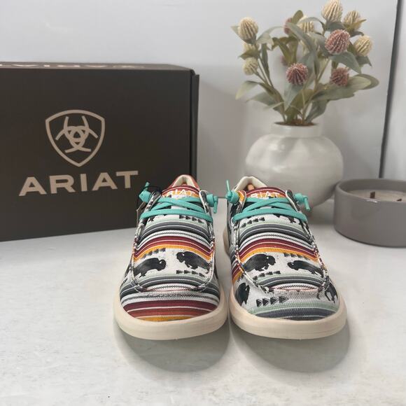 Ariat Hilo Moc Toe Lightweight Lace Up Shoe Buffalo Print Women 6.5B NWB Comfort - Picture 2 of 10